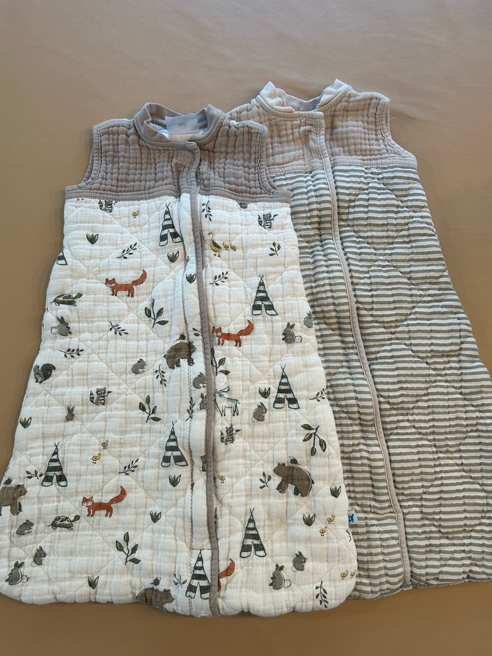 Woodland & Gray Striped Quilted Baby Sleep Sacks - 2-Pack